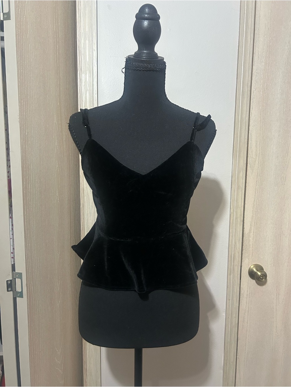 Forever 21 Black Velvet Peplum Camisole Top
